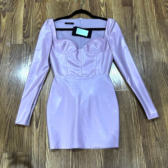 Alex Perry Patent Faux leather Long sleeve pink bodycon Mini Party Dress sz 8 - Picture 10 of 12